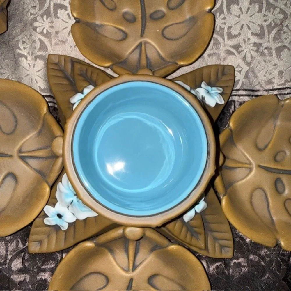 Disney Aulani Resort & Spa Pineapple Jar Ceramic Appetizer Set Tiki Dishes NEW